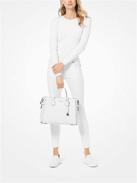 michael kors mercer large satchel cement|Mercer Large Logo Belted Satchel .